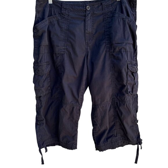 ZD Premium Pants - ZD Premium Womens Black Button Pockets Drawstring Hem Cropped Cargo Pants 20